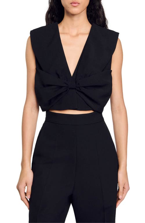 Sandro Satin Bow Cropped Top In Black