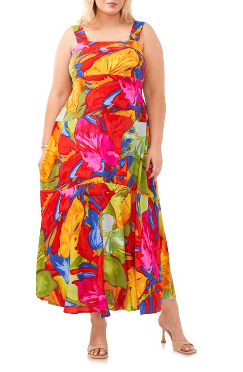 Print Sleeveless Tiered Maxi Dress in Orange Multi