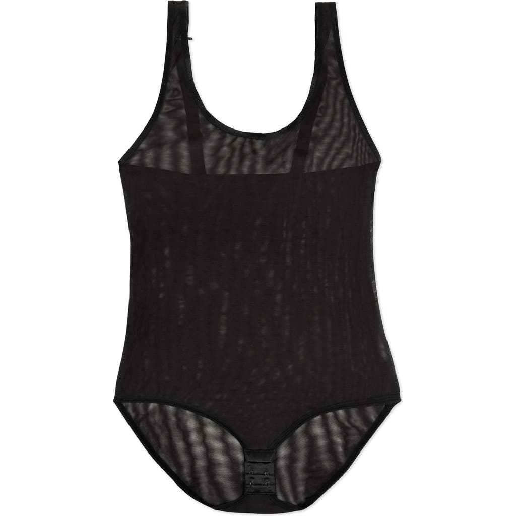 Curvy Couture Sheer Mesh Bodysuit In Black Hue