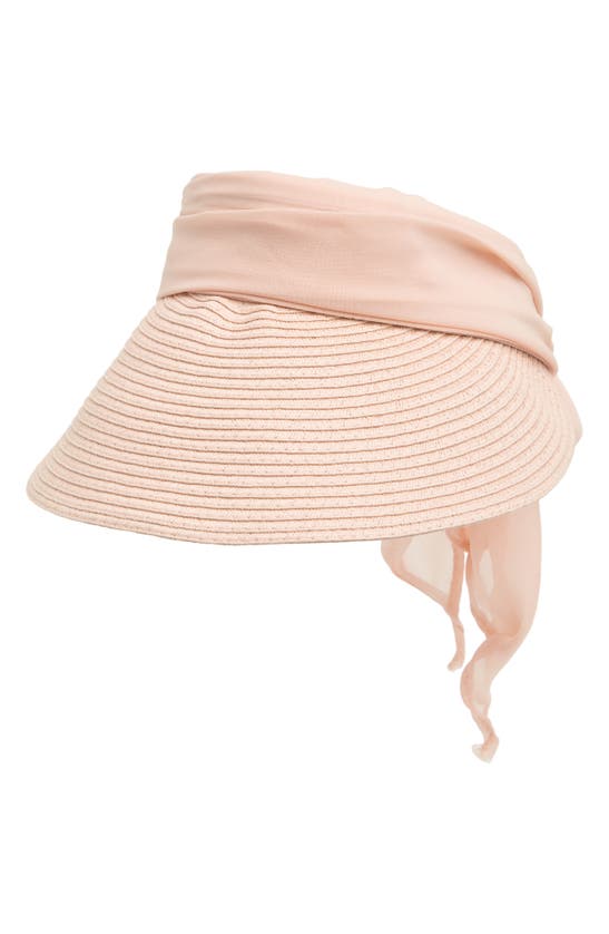 Vince Camuto Chiffon Tie Bow Straw Visor In Pink