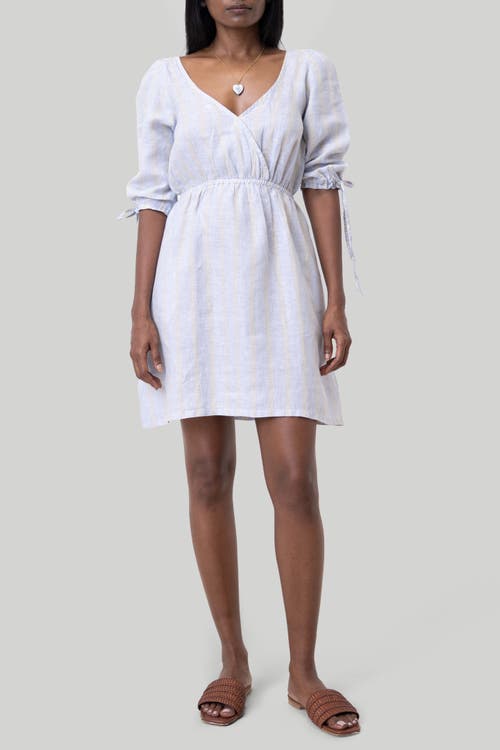 Shop Reistor Gathered Elbow Sleeve Short Dress In Textured Stripe