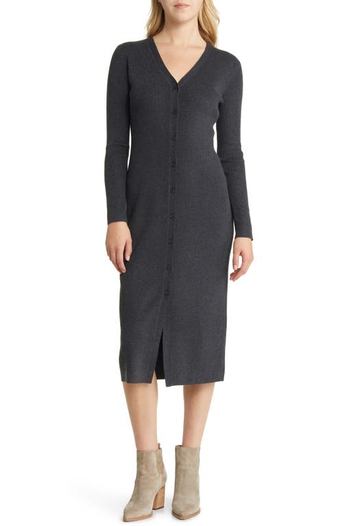 Shop Caslonr Caslon(r) Long Sleeve Button-up Rib Sweater Dress In Grey Dark Heather