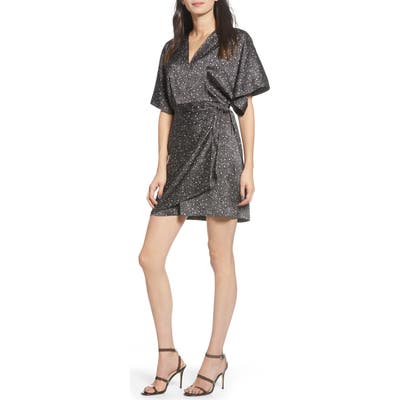 Chelsea28 Print Satin Wrap Dress, Black
