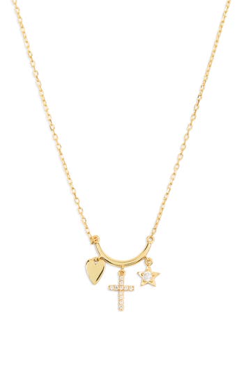Argento Vivo Sterling Silver Heart, Cross & Star Charm Necklace In Gold