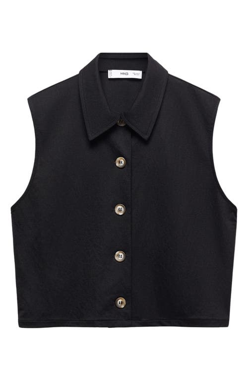 Mango Crop Sleeveless Button-up Shirt In Black