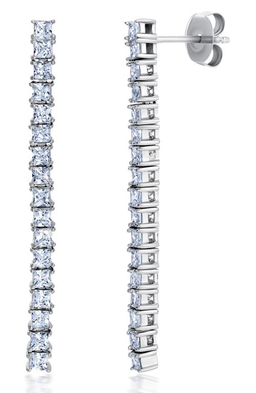 Crislu Cubic Zirconia Linear Drop Earrings in Platinum