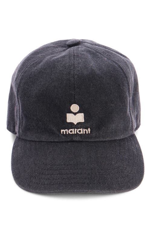 Shop Isabel Marant Embroidered Logo Denim Baseball Cap In Faded Black