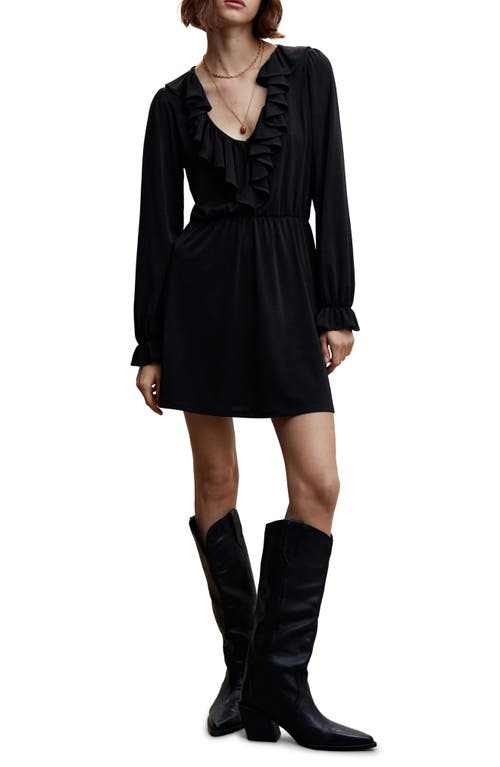 MANGO Ruffle Long Sleeve Dress Black at Nordstrom,