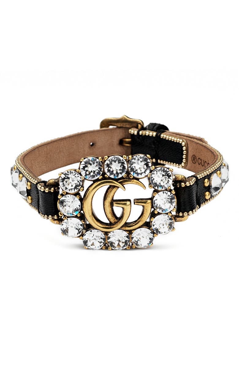 Gucci GG Crystal Leather Bracelet, Main, color, 