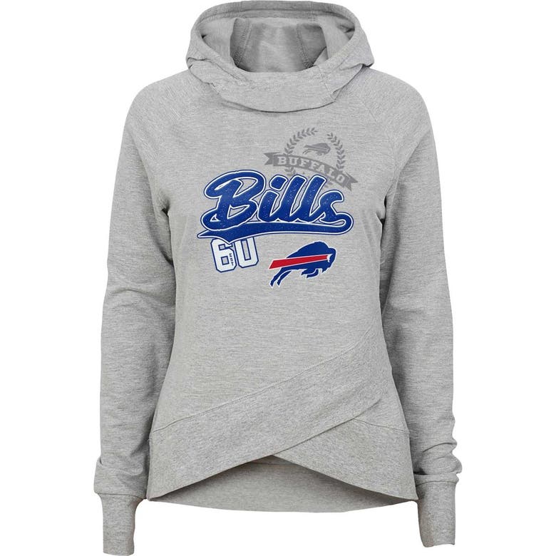 Shop Outerstuff Girls Youth Heather Gray Buffalo Bills Go For It Funnel Neck Raglan Pullover Hoodie