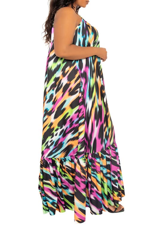 Buxom Couture Plus Size Animal Print Voluminous Maxi Dress In Multi