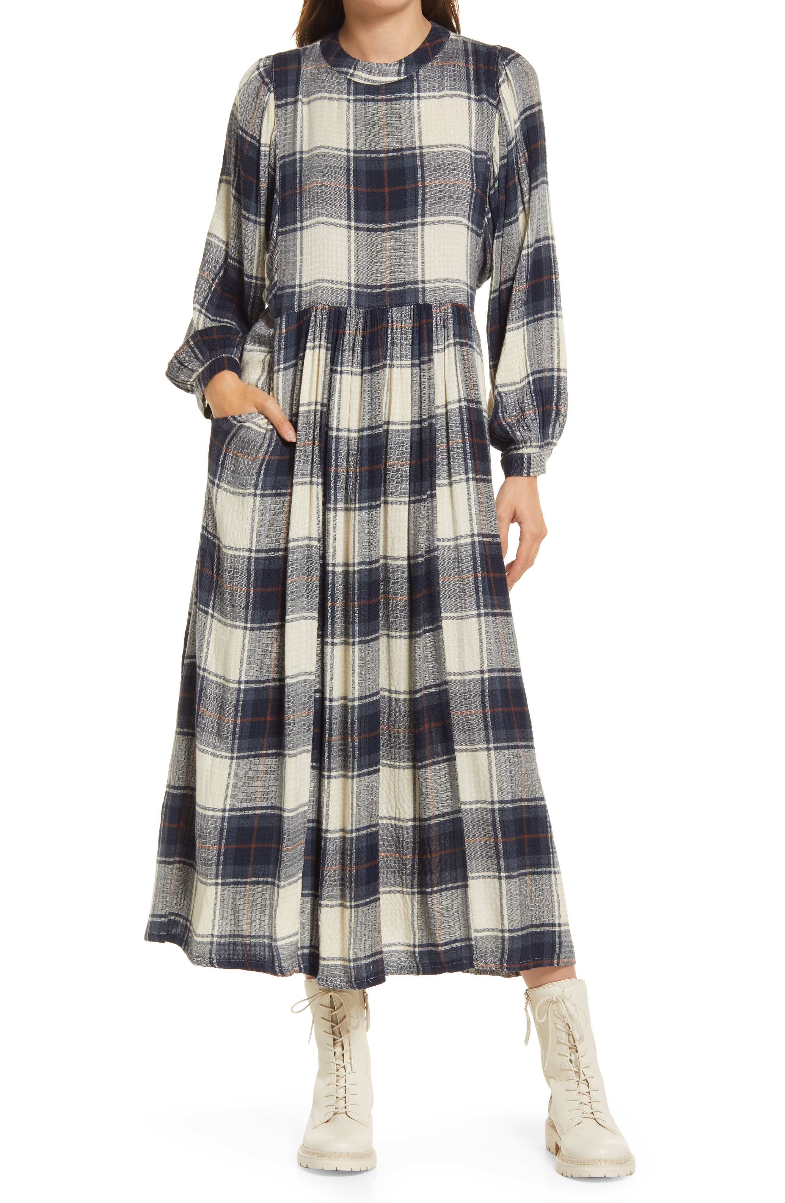 plaid bell sleeve dress