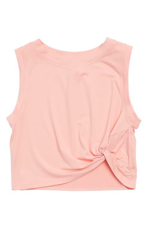 Bright Pink Ribbed Jersey Knot Front Top