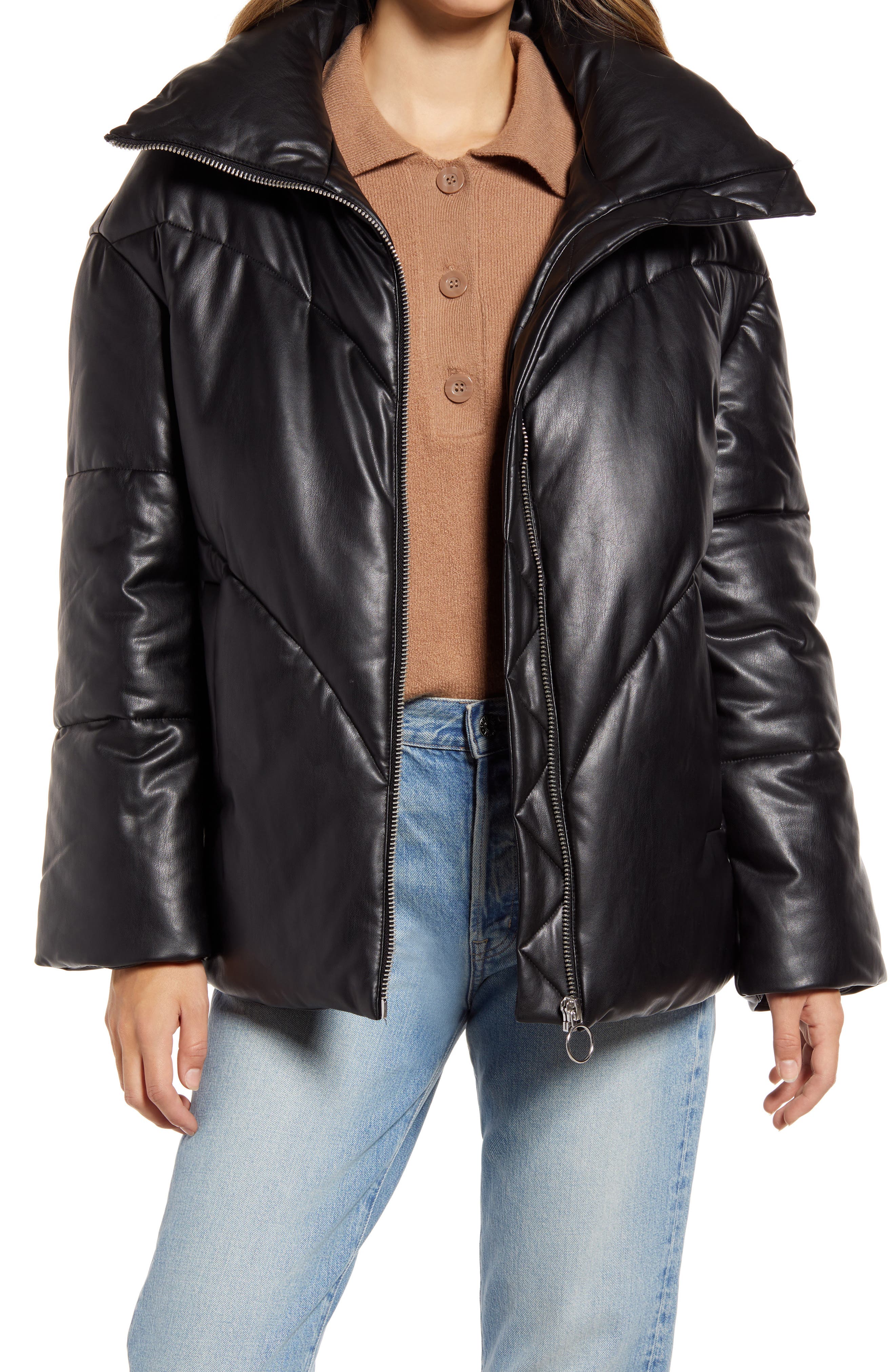 leather down jacket women's