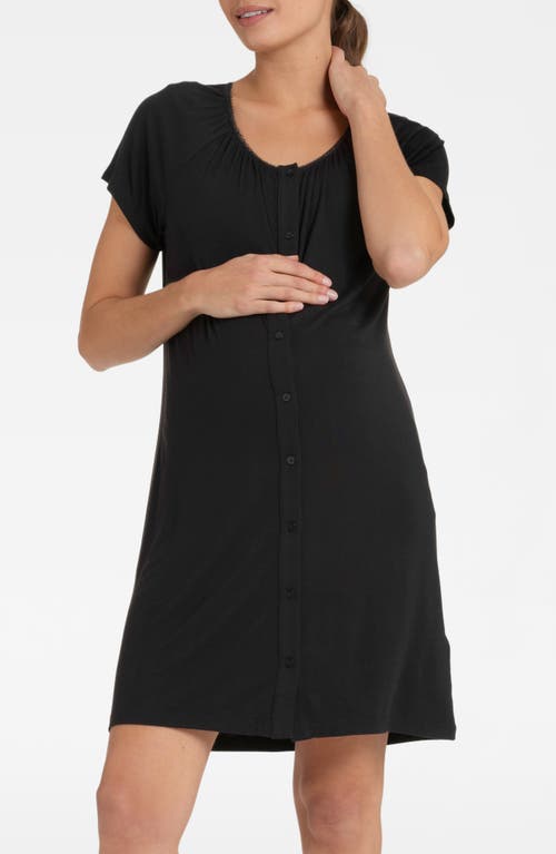Button-Up Maternity Nightgown in Black