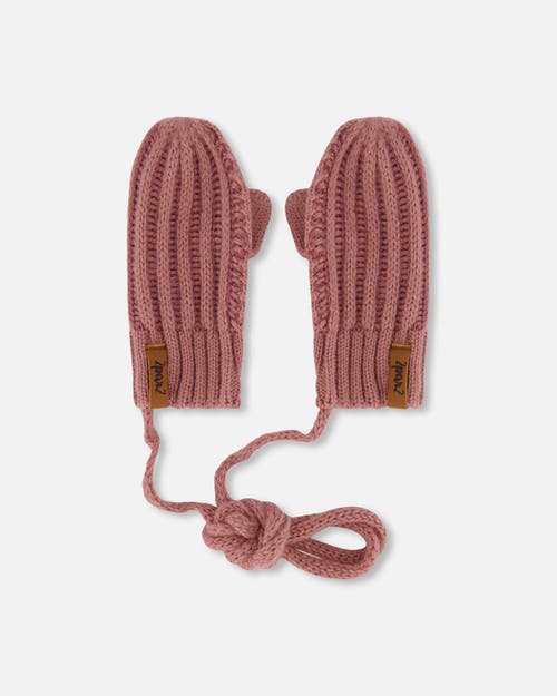 Deux Par Deux Baby Girl's Knit Mittens With Cord Ancient Rose at Nordstrom