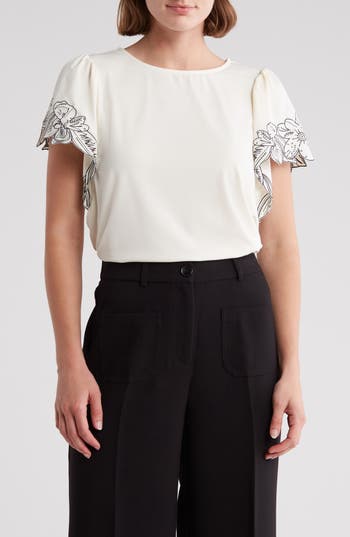 Adrianna Papell Embroidered Trim T-shirt In Metallic