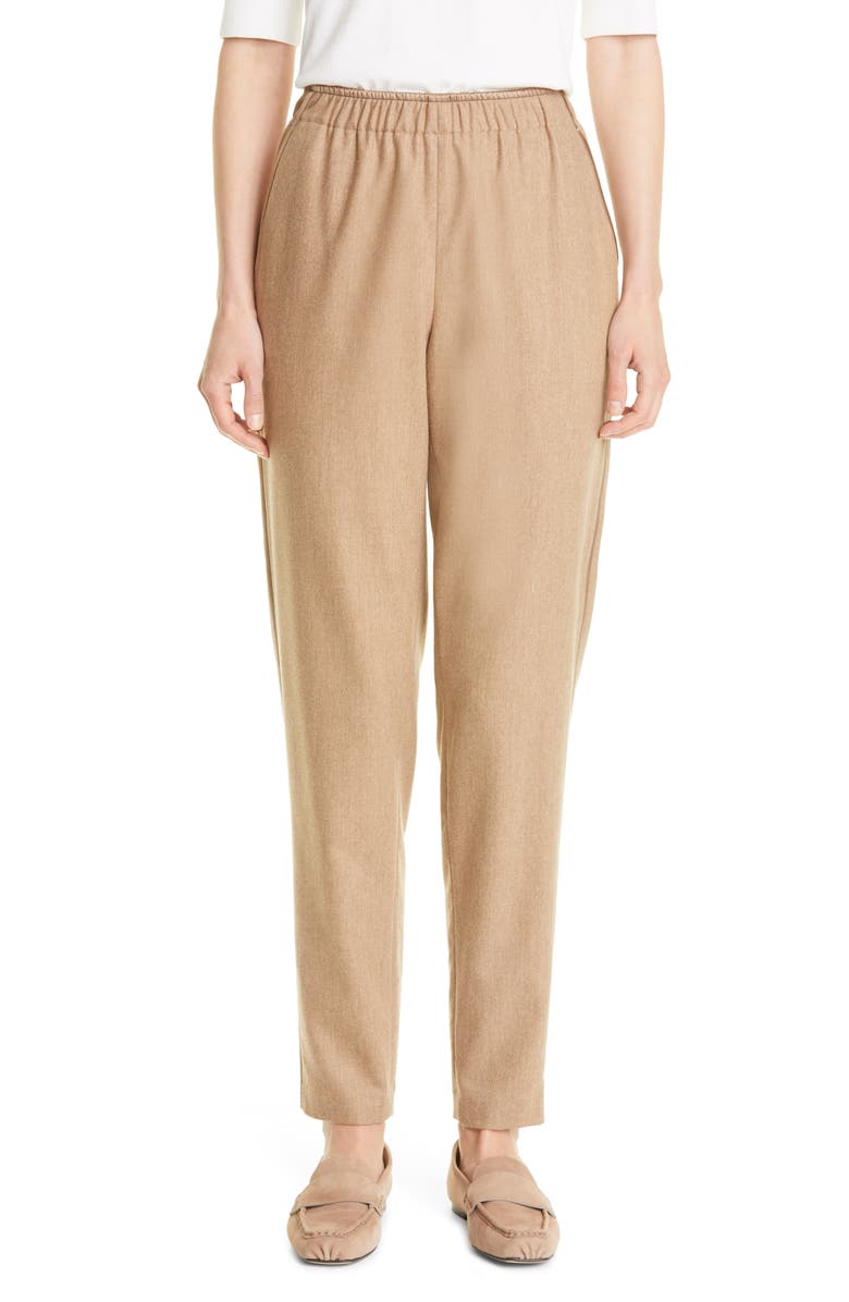 LAFAYETTE 148 NEW YORK Side Stripe Stretch Wool Blend Pants, Main, color, CAMEL MELANGE
