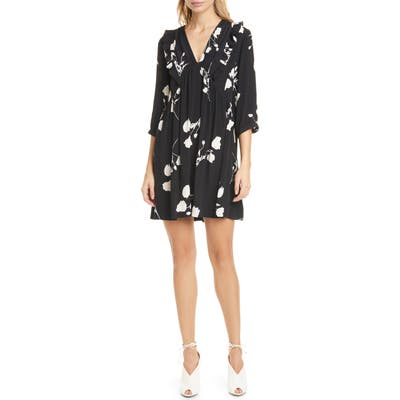 Ba & sh Pansy Print V-Neck Swing Dress, Black