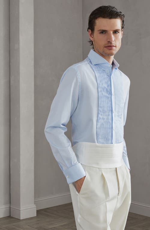 Shop Brunello Cucinelli Tuxedo Shirt With Pleating In Azure