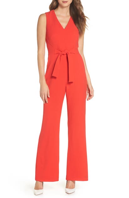 Vince Camuto Tie Waist Crepe Jumpsuit In Red