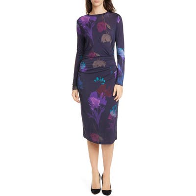 Boss Esetta Ruched Long Sleeve Dress, Blue