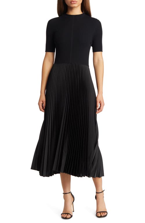 BOSS Fadrid Ribbed Pleated A-Line Dress in Black at Nordstrom, Size Medium