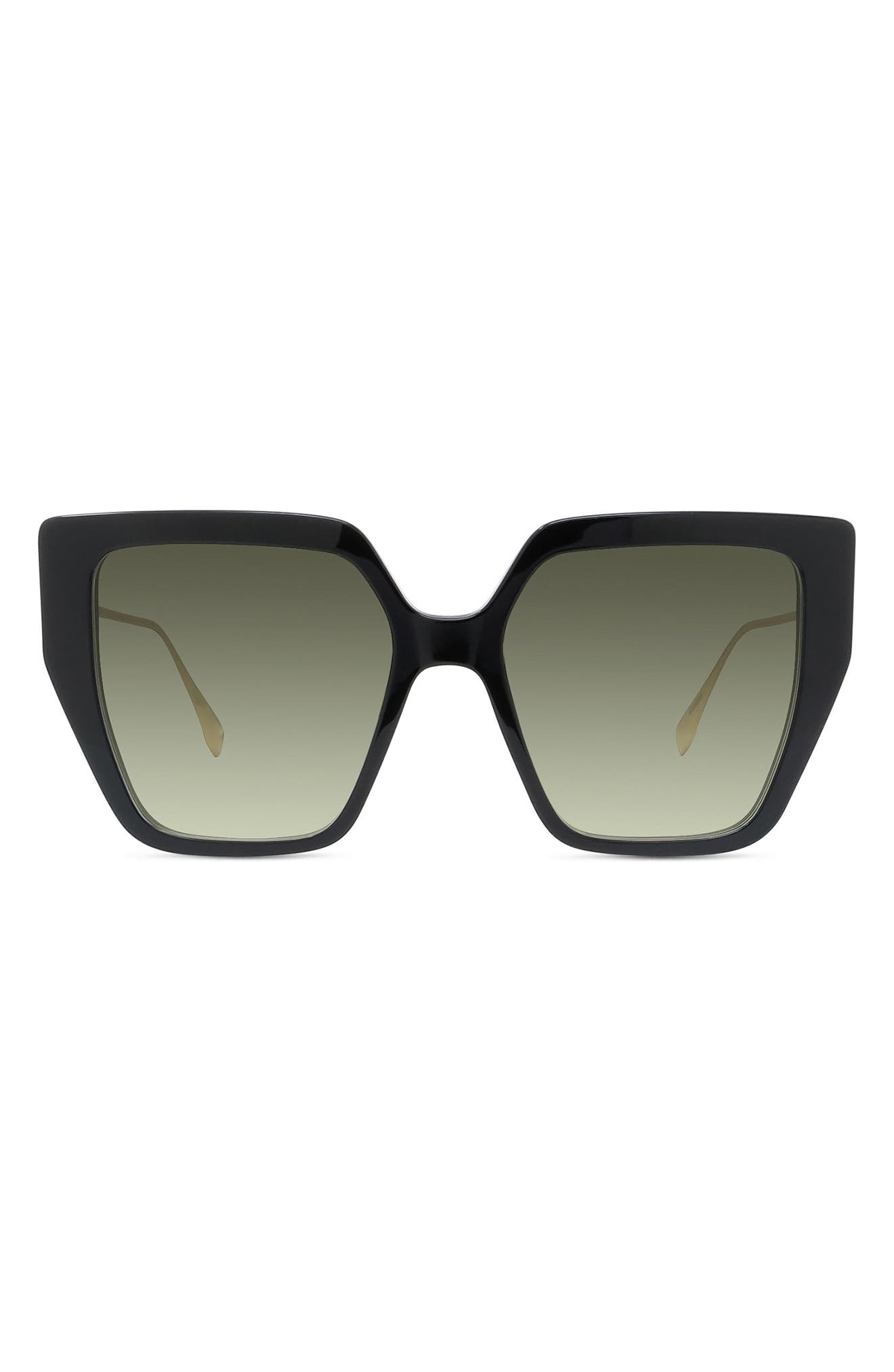 Fendi Baguette 55mm Butterfly Sunglasses in Shiny Black /Gradient Green at Nordstrom