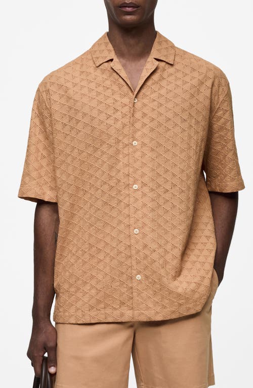 Shop Mango Short Sleeve Cotton Button-up Shirt In Salmon