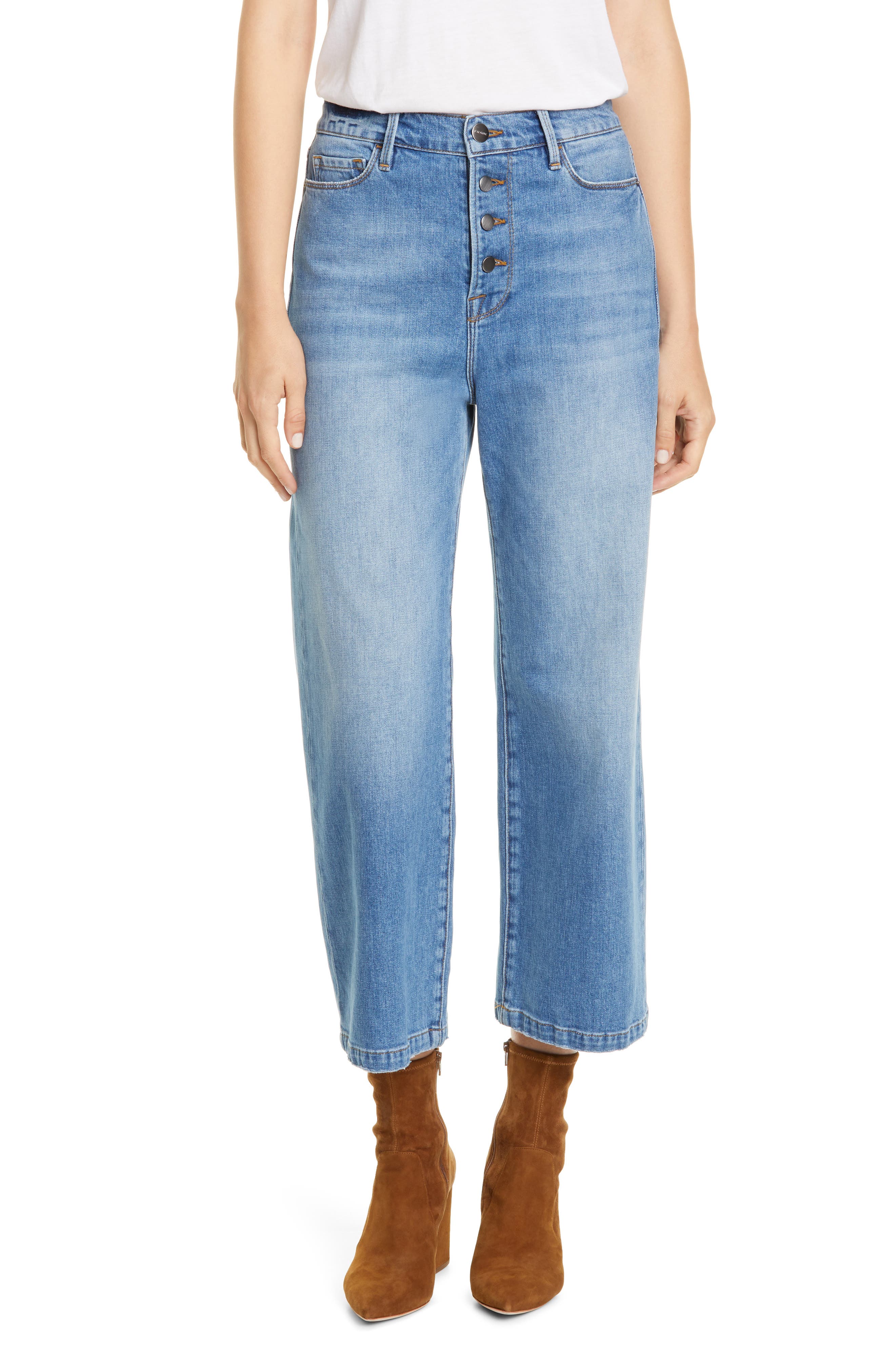 button fly cropped jeans