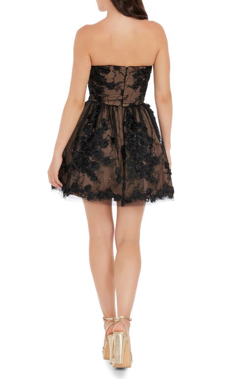 Shop Dress The Population Sasha Floral Appliqué Strapless Minidress In Black/nude