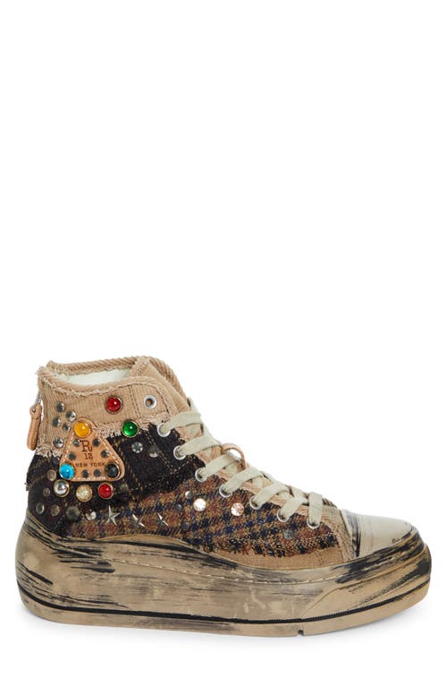 Shop R13 Platform High Top Sneaker In Plaid Patchwork With Studs