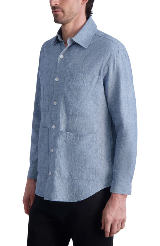 Shop Karl Lagerfeld Paris Cotton & Linen Button-up Shirt In Blue-white