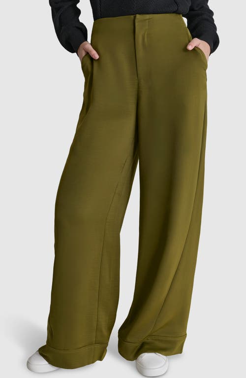 Shop Dkny Wide Leg Pants In Dark Olive