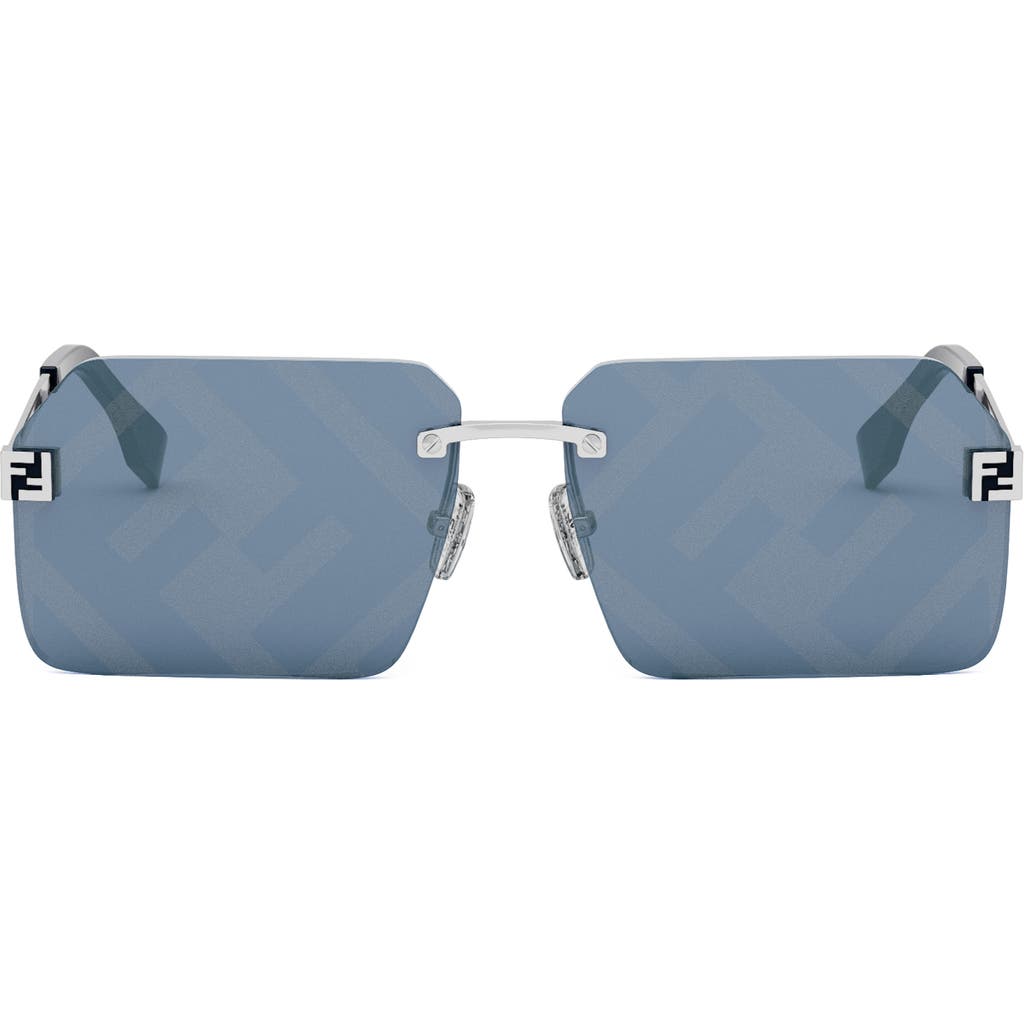 Fendi The  Sky 59mm Geometric Sunglasses In Shiny Palladium/blu Mirror