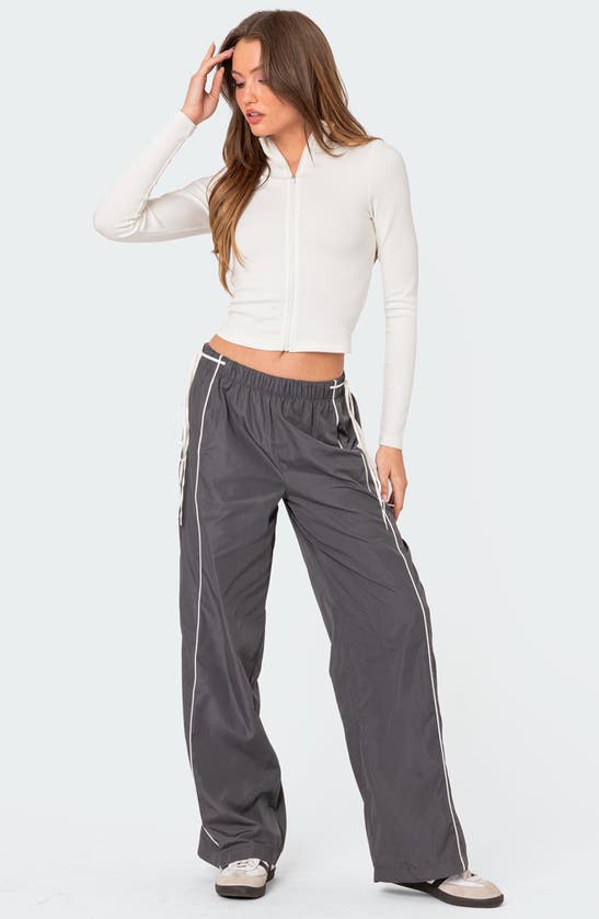 Shop Edikted Scarlot Ribbon Track Pants In Dark-gray