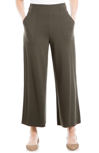 Max Studio Ponte Crop Wide Leg Pull-on Pants In Loden-loden