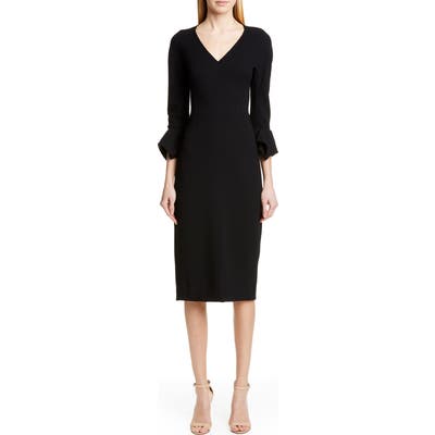 Lela Rose Handkerchief Cuff Wool Blend Sheath Dress, Black