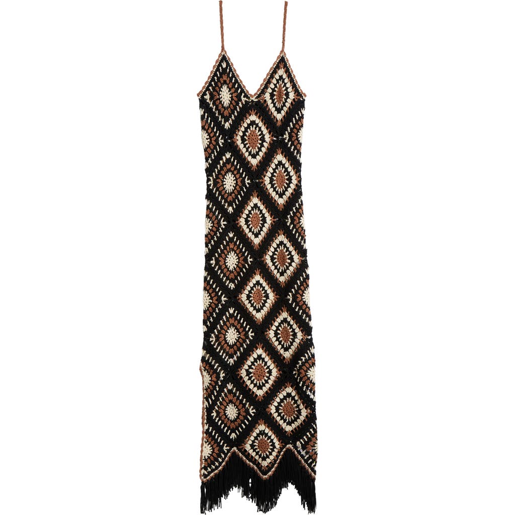 Shop Elan Crochet Maxi Cover-up Dress In Black Multi