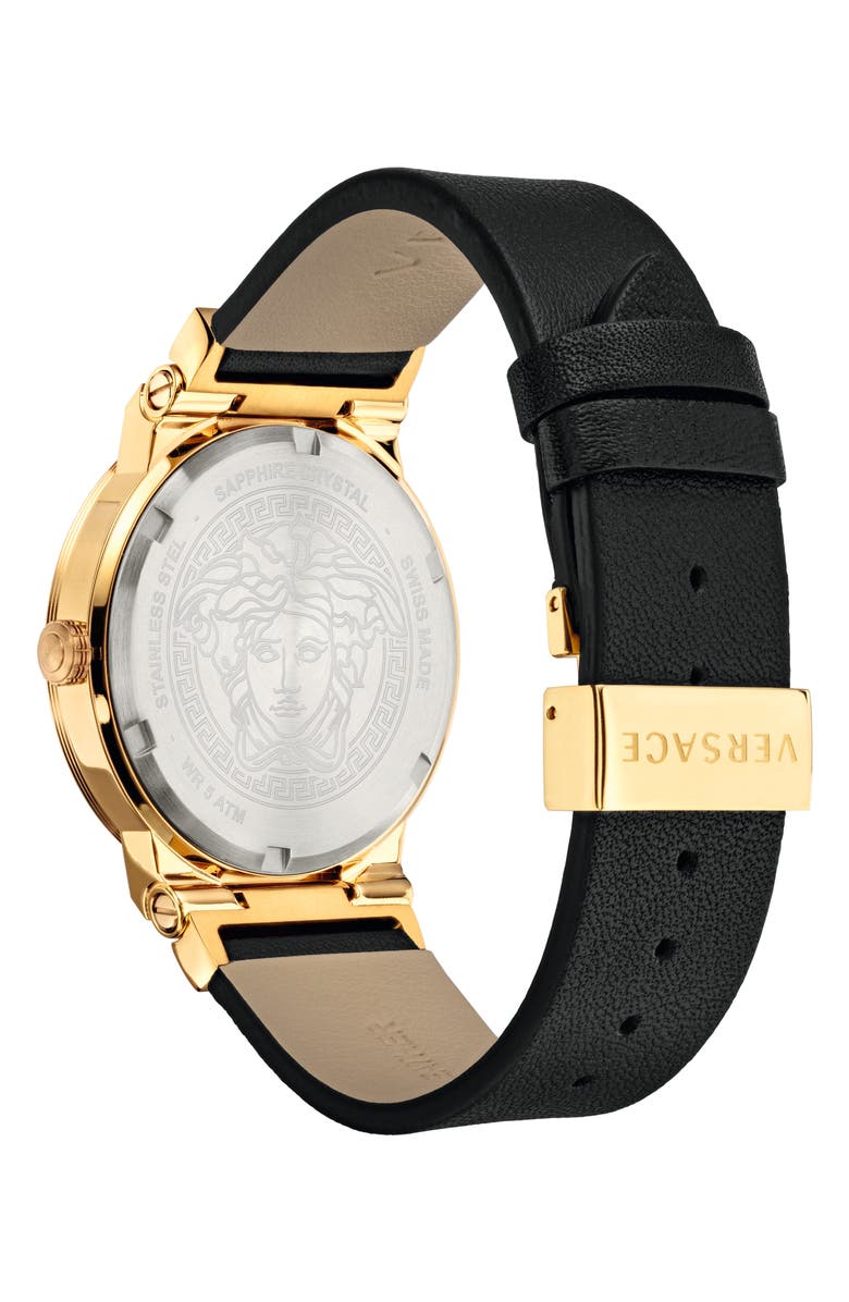 Versace Greca Logo Leather Strap Watch, 41mm, Alternate, color, 