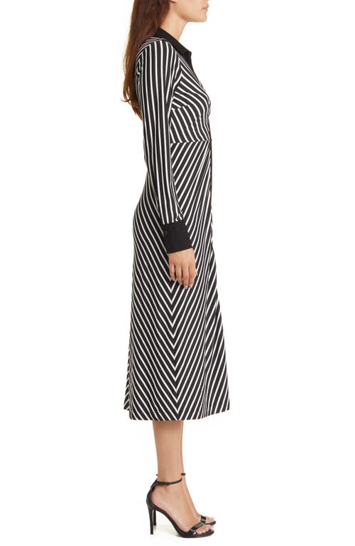 Shop Zoe And Claire Stripe Long Sleeve Midi Shirtdress In Black/white