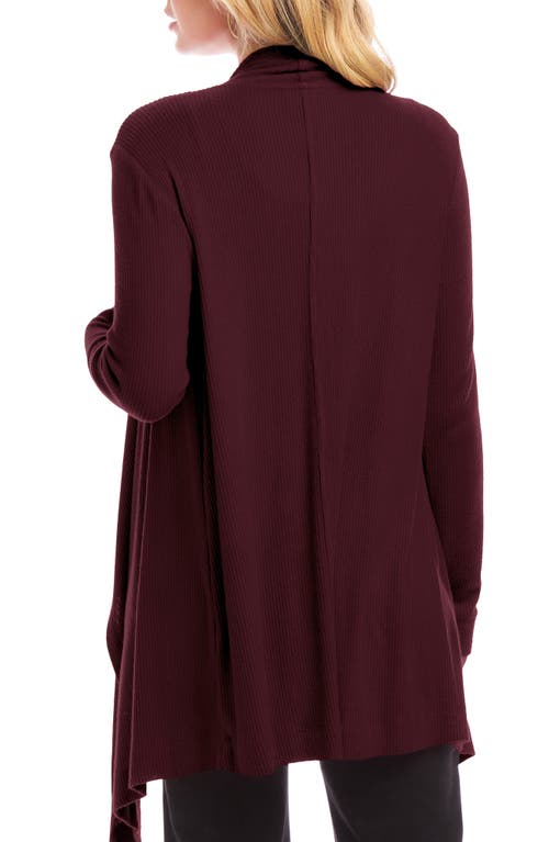 Shop Karen Kane Drape Collar Rib Longline Cardigan In Wine