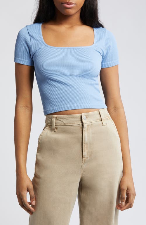 Seamless Square Neck Rib Crop Top in Blue Topsail