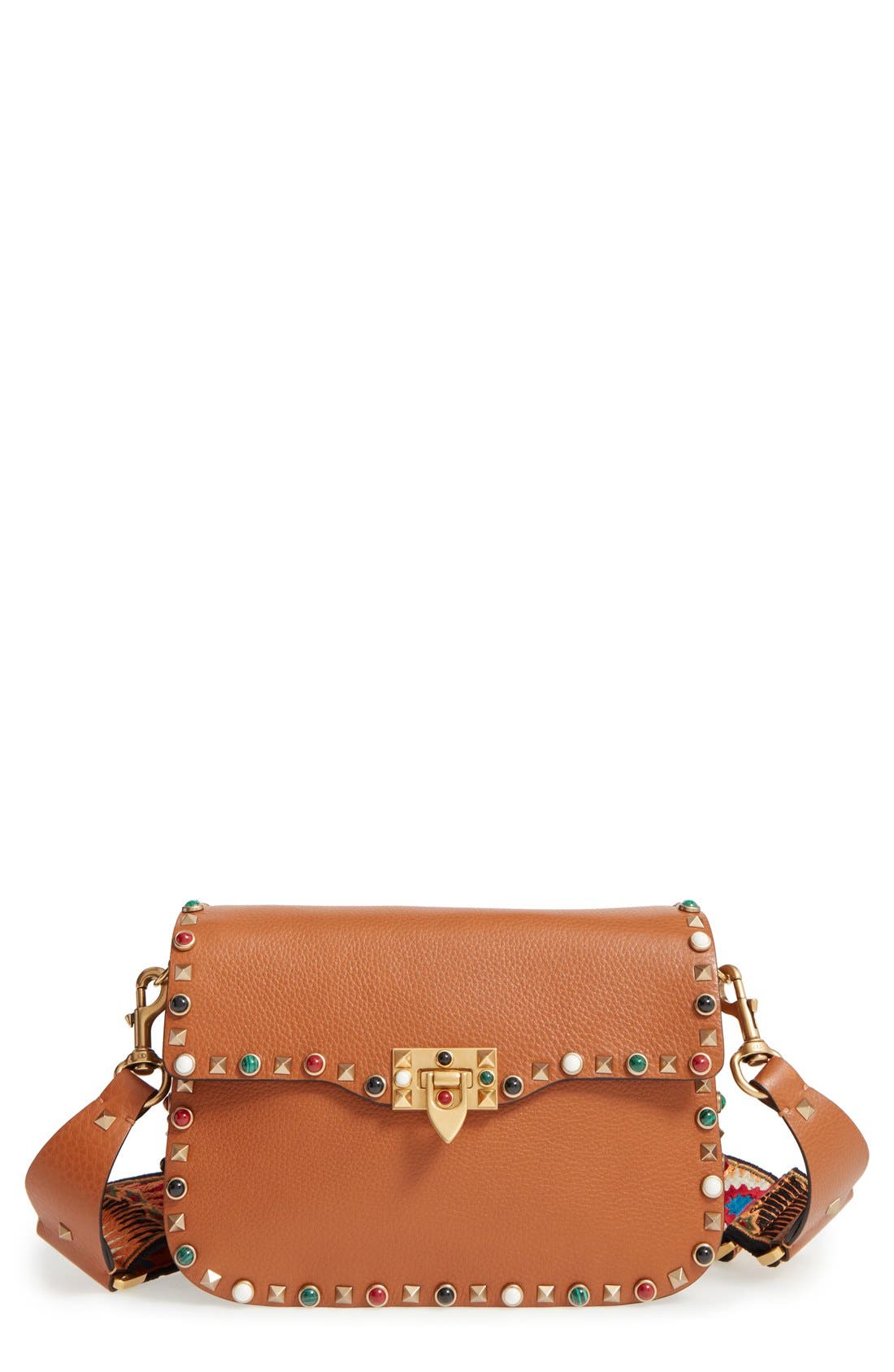Valentino 'Rolling Rockstud' Guitar Strap Calfskin Leather Shoulder Bag