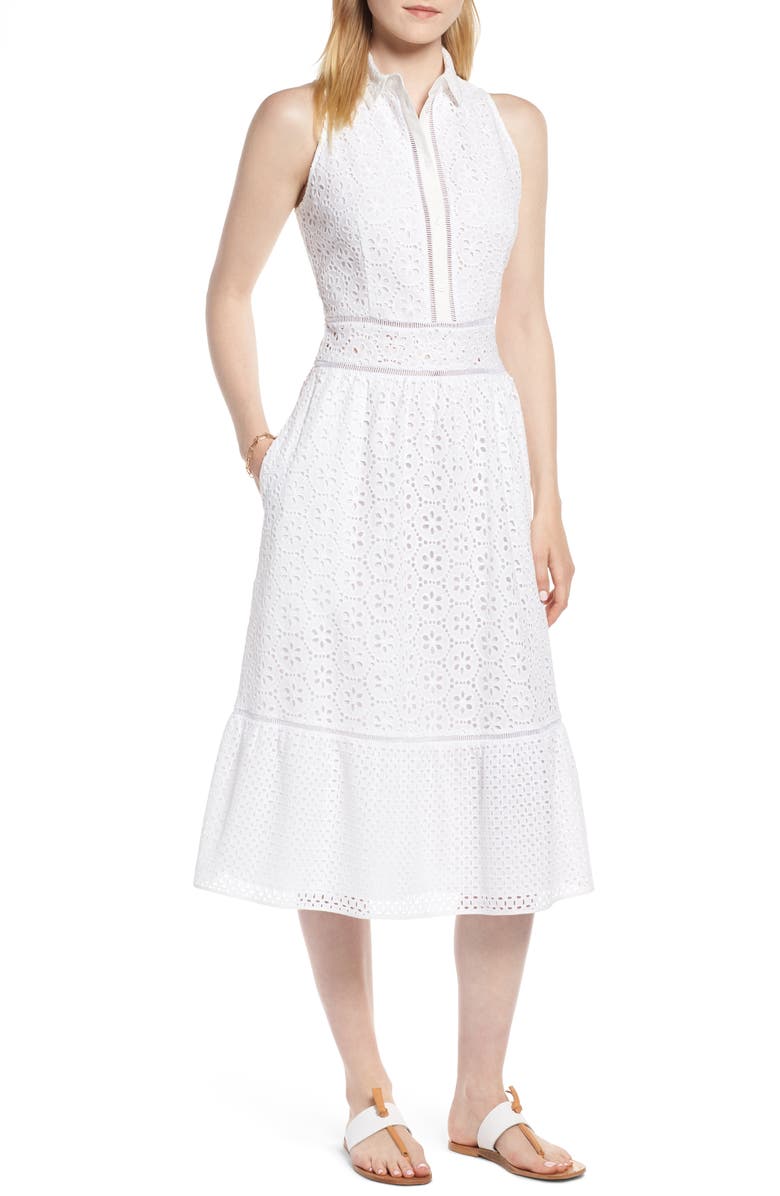 1901 Cotton Eyelet Sleeveless Shirtdress, Main, color, White
