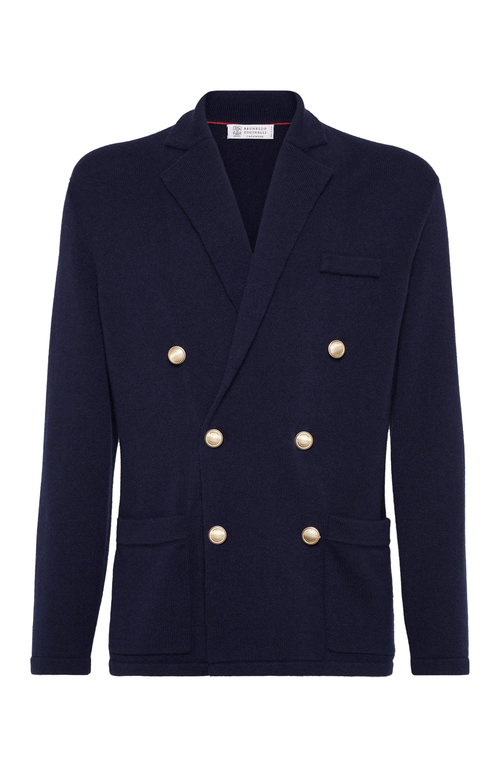 Shop Brunello Cucinelli Cashmere One-and-a-half-breasted Blazer-style Cardigan With Metal Buttons In Navy Blue