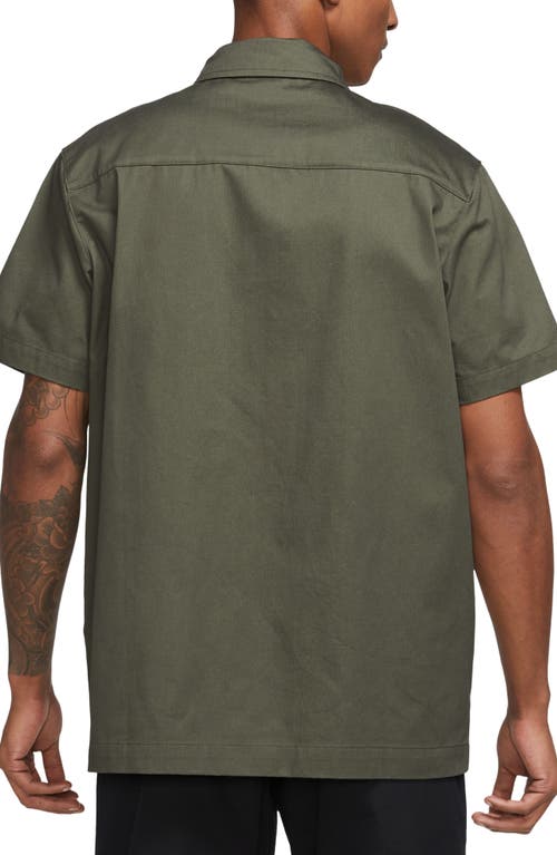 Shop Nike Woven Military Short-sleeve Button-down Shirt In Cargo Khaki/white