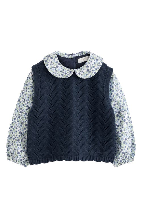 Next Kids' Mixed Media Layered Look Cotton Top In Blue