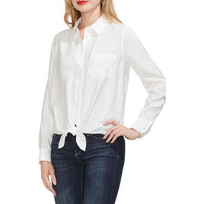 Vince Camuto Tie Front Rumple Satin Shirt, Ivory