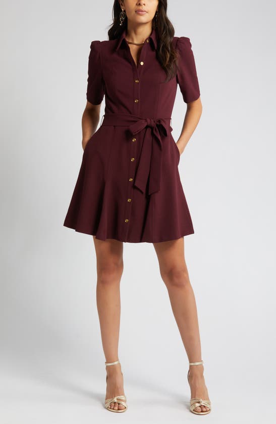 Eliza J Puff Sleeve Shirtdress In Wine